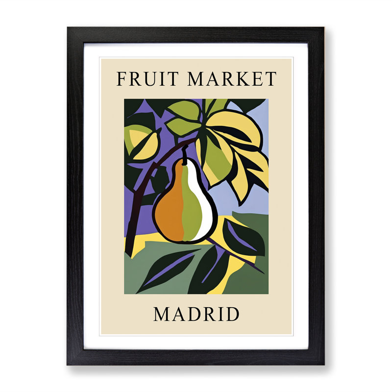 Pear Madrid Fruit Market Exhibition 1 Piece Single Picture Frame Wall Art, 46cm H x 34cm W x 2cm D