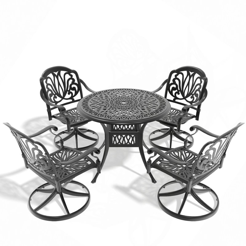 5-Piece All-Weather Cast Aluminum Dining Set, Include 4 Swivel Chairs And 35.43" Round Table With Frame