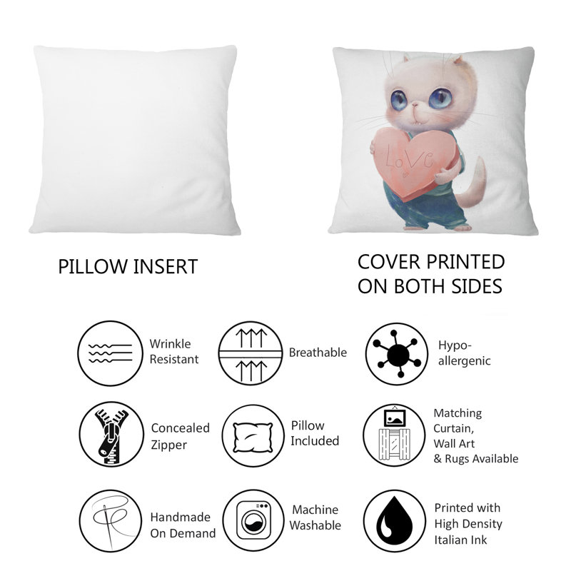 Mignon chat blanc avec cœur - Coussin 1