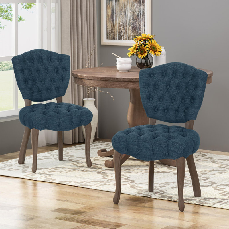 Chaise Parsons rembourrée et capitonnée Richard, Polyester bleu