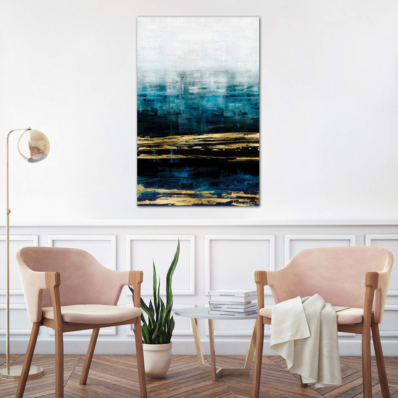 Aqua Reflections With Gold by Allie Corbin - Print on Canvas, No Frame, 66.04 cm H x 45.72 cm W x 3.175 cm D