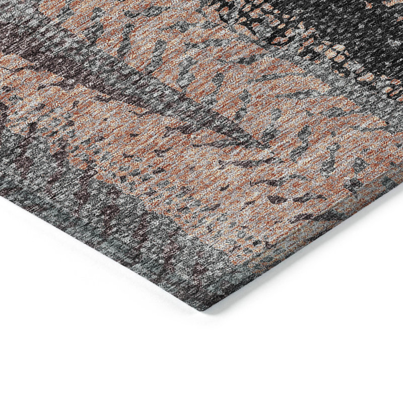 Tapis intérieur lavable 10 pi x 14 pi bleu charbon et feuilles botaniques