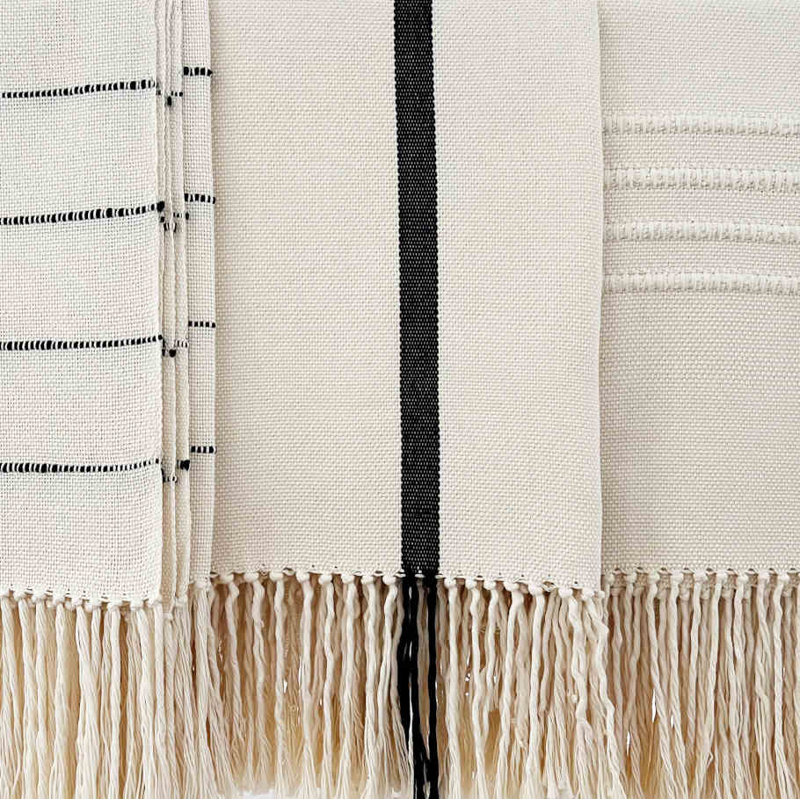 Pampa Hand Woven Throw Blanket,  Ivory/Black Striped