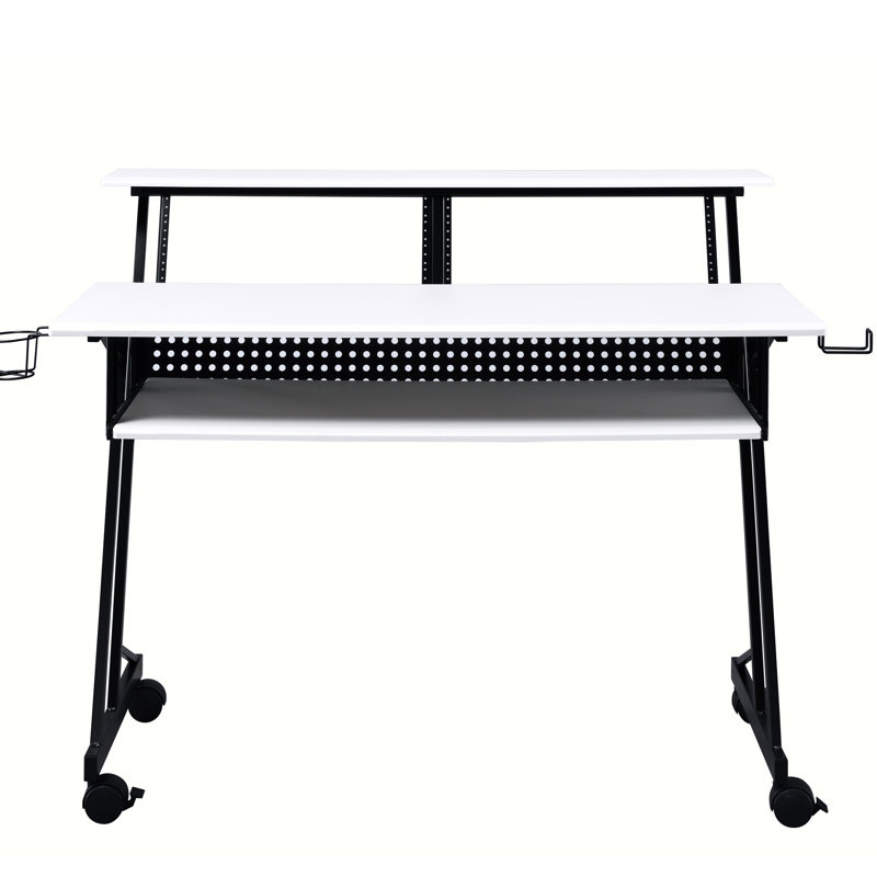 Bureau de musique blanc et noir avec tablette pour plateau à clavier rectangulaire