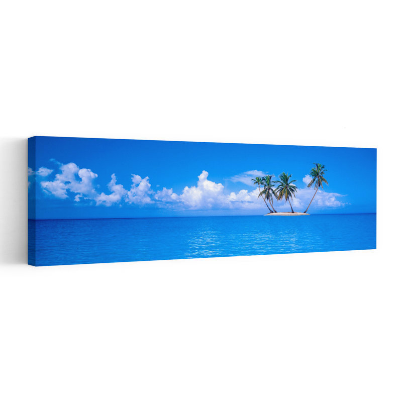 Île, Caraïbes, paisible, paisible, palmier abstrait, paysage tropical, art mural, H 20 po x l 60 po