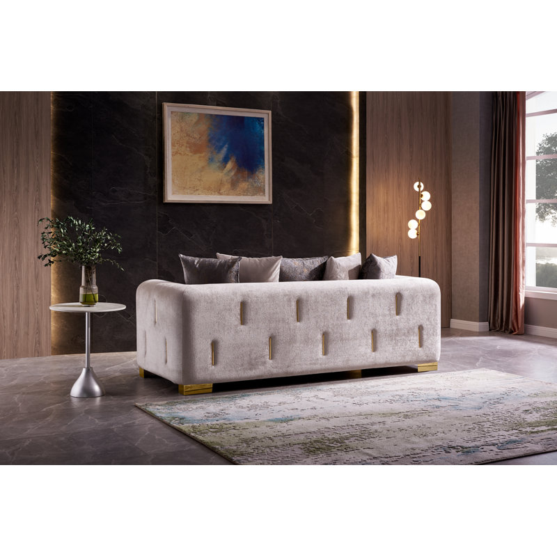 Foehr 91" Velvet Sofa, Beige Velvet