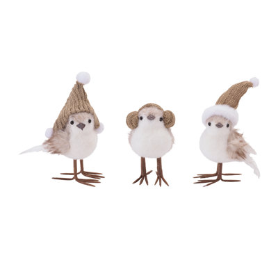 Winter Bird Figurines with Knit Hats