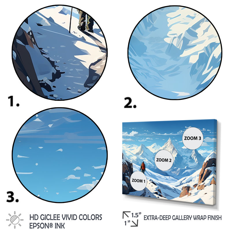 Randonnée, ski, montagne d'hiver - art mural, Cadre d'angle fermé noir, H 34 po x l 44 po x P 1,5 po