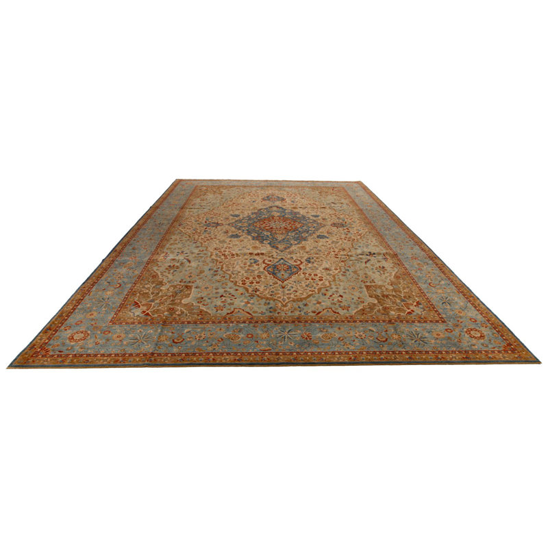 Tapis traditionnel turc bleu et blanc 10 x 14