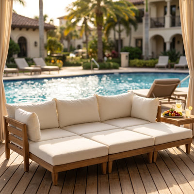 Modular Acacia Wood Outdoor Sectional with Thick Cushions