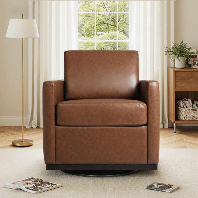 Fauteuil rembourré pivotant, Similicuir café
