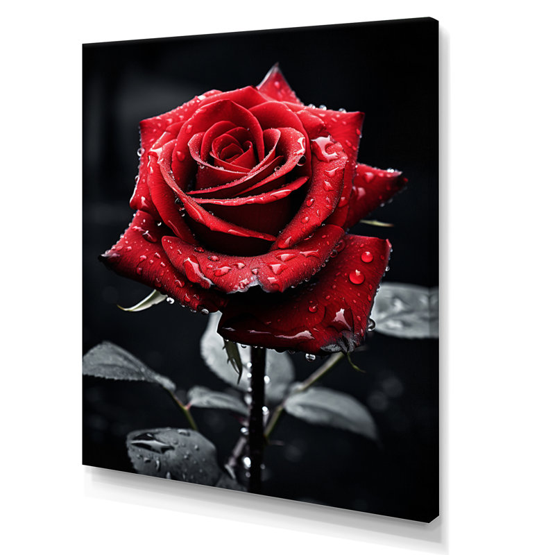 «Daryle Red Black Rose Elegance II», reproduction sur toile, H 40 po x l 30 po x P 1,5 po, Toile tendue