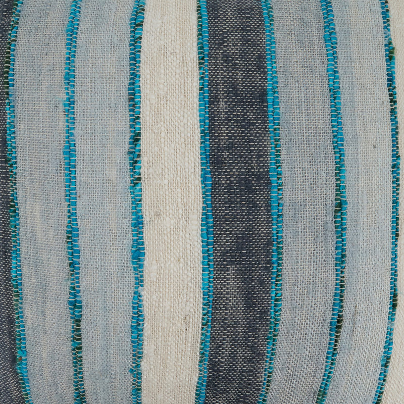 Blue and Beige Striped Cotton Rectangular Throw Pillow