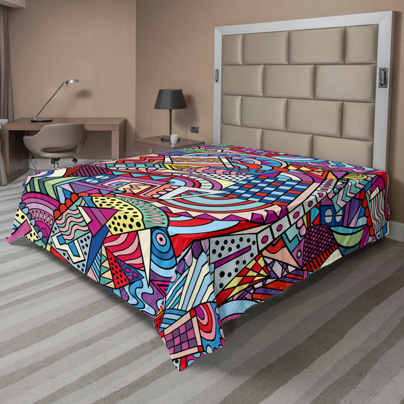Ambesonne Abstract Top Flat Sheet Funky Modern Multicolor