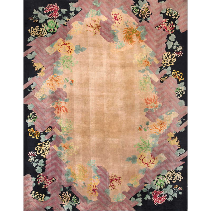 Coral Chinese - Art Deco Antique Wool Knotted 1920s Room Size Rectangle Rug