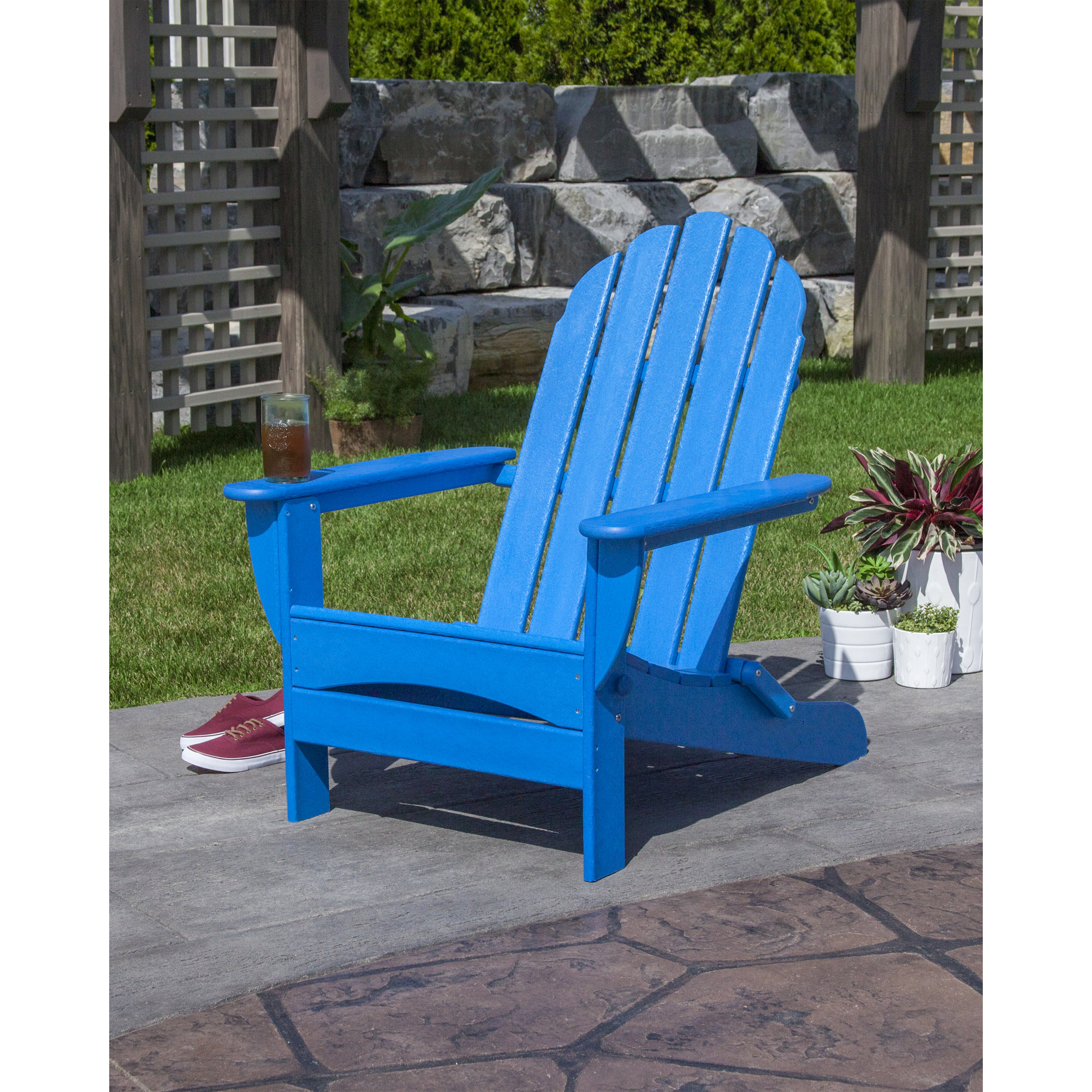 POLYWOOD Classic Adirondack Oversized Folding Adirondack Chair, Pacific Blue