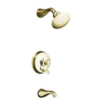 Revival Rite-Temp Pressure-Balancing Bath and Shower Faucet Trim with Push-Button Diverter and Scroll Lever Handle, Valve Not Included