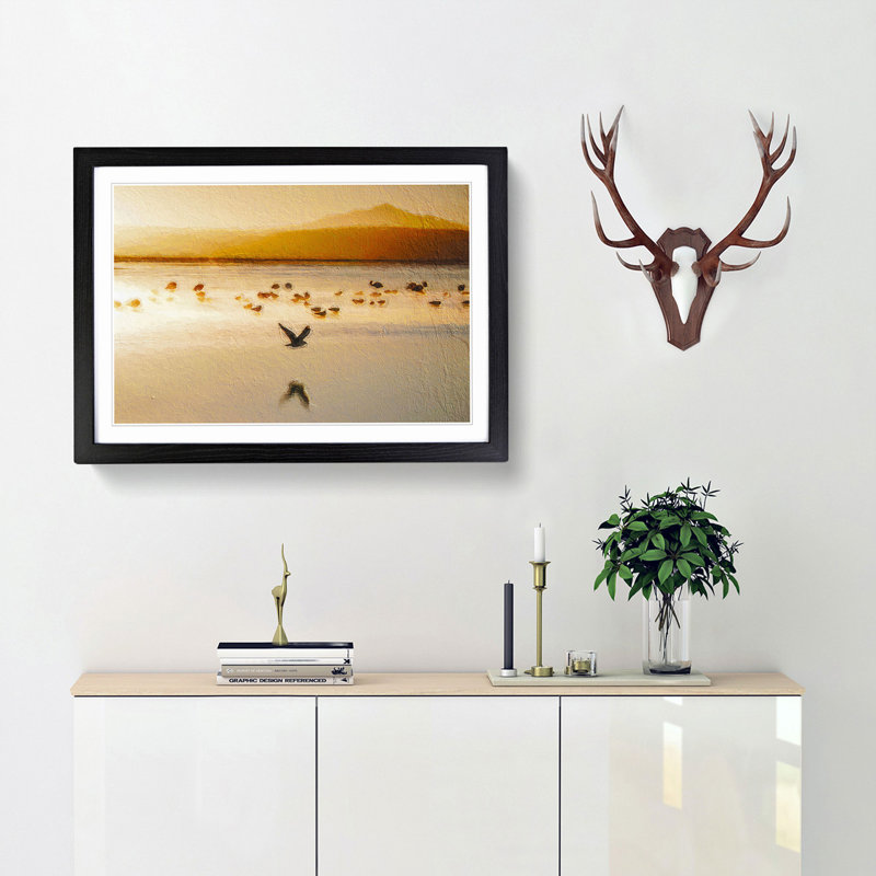 Birds on the Beach - Framed Print, 36cm H x 48cm W x 2cm D, Black Framed