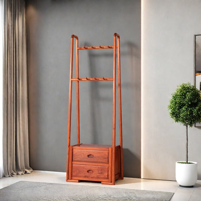 Versatile Compact Coat Rack Dual Rods Drawers