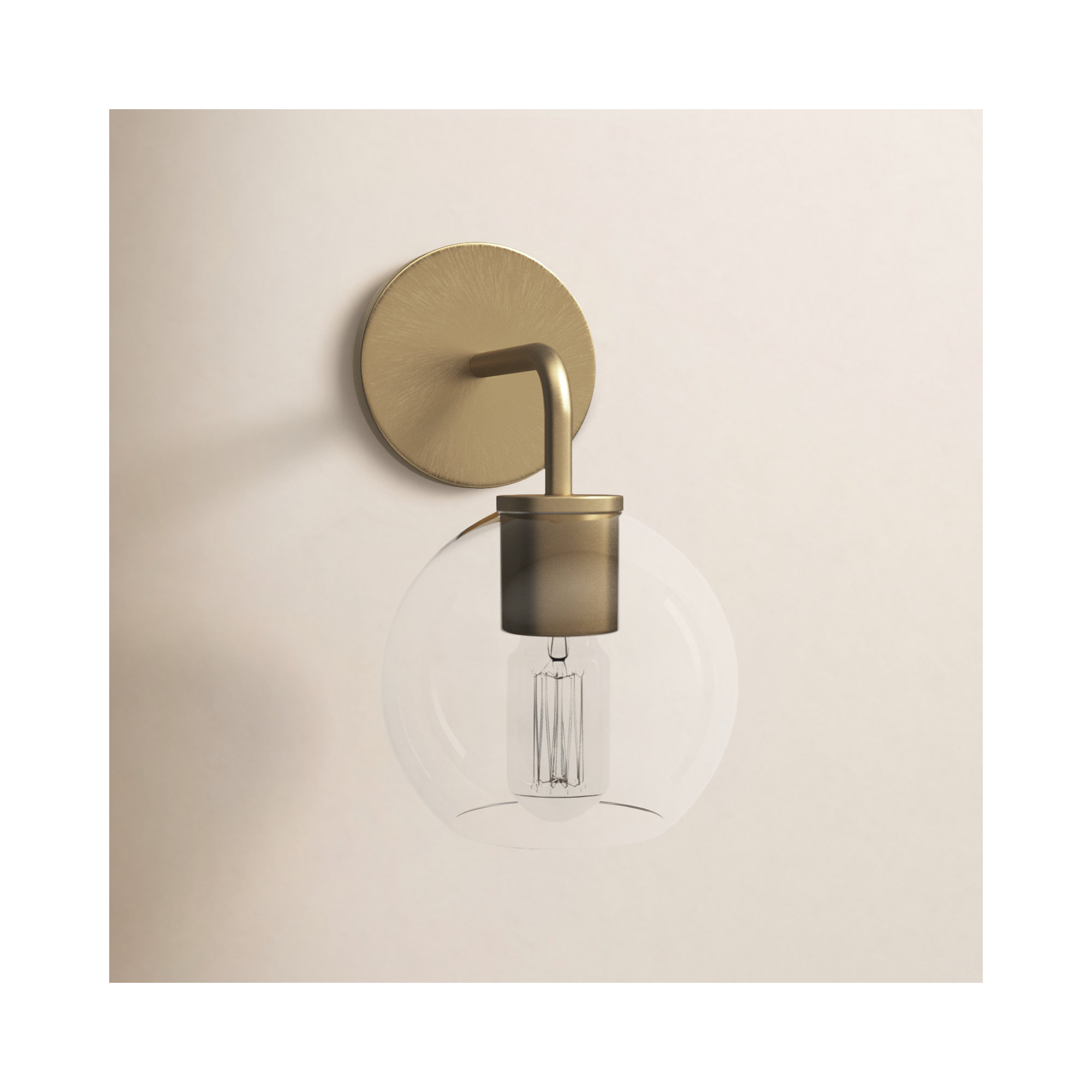 Childerley Single Light Glass Steel Dimmable Armed Sconce, Clear, Satin Brass