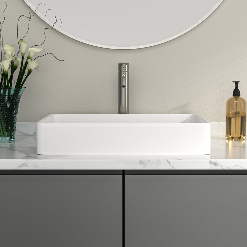 24" L x 16" W Bathroom Vessel Sink White Ceramic Bathroom Sink Rectangular Above Counter Bathroom Vanity Sink