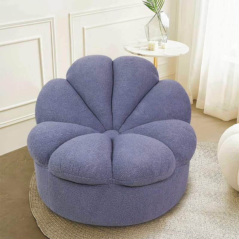 Modern Lazy Floor Sofa, Oversized Single Sofa Floral Shaped Bean Bag Chair for Living Room Bedroom, Blue Polyester Blend