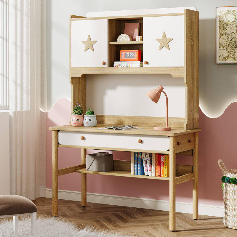 Bureau d'étude avec tiroirs et huche, table d'étude en bois