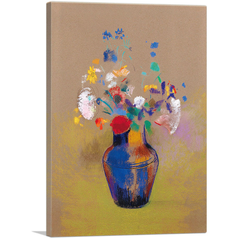 "Fleurs sur fond gris 1916" par Odilon Redon, reproduction d'art sur toile tendue, H 40 po x l 26 po x P 1,5 po