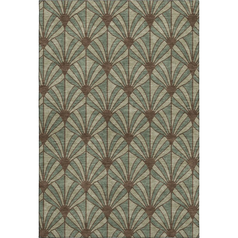 Premium Machine Washable Mayfield AMF2426 Striped Rug, Basil, 9' x 12'