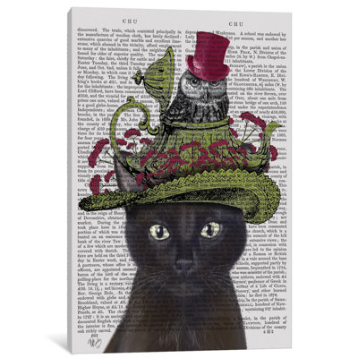 «Black Cat with Teapot and Owl I», impression sur toile