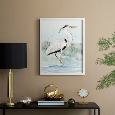 Heron on Blue I, reproduction encadrée - bois massif