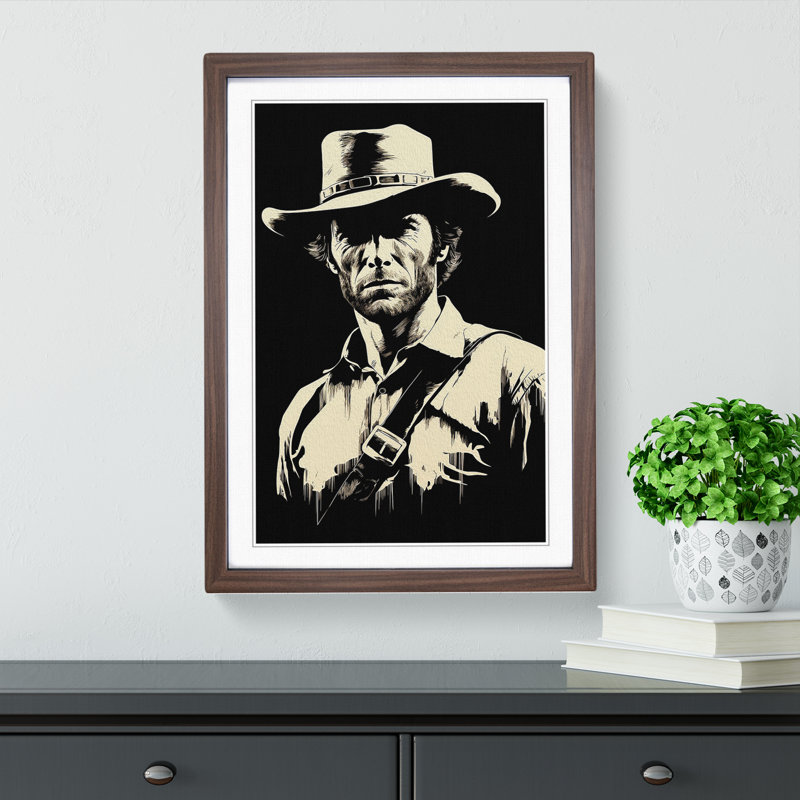 Clint Eastwood Line - Single Picture Frame Print on Wood, Walnut, 64cm H x 46cm W x 2cm D