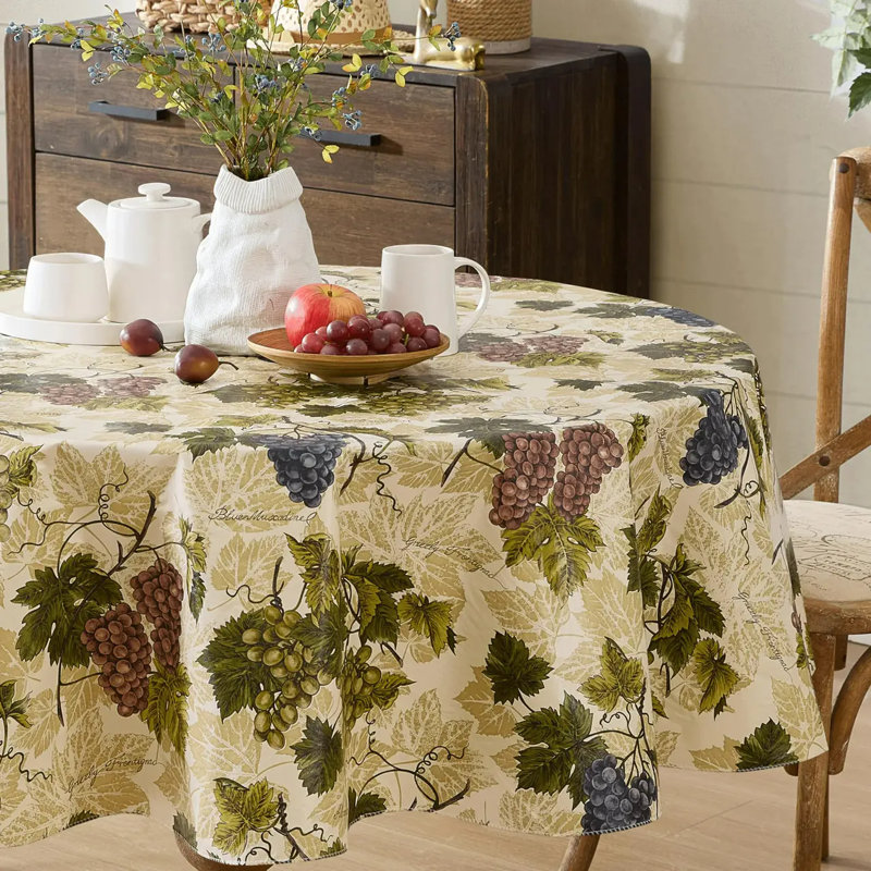 Nappe ronde en vinyle 70 po avec envers en flanelle, imprimé vigne, housse de table imperméable à l'eau pour l'extérieur, pique-nique, barbecue, patio et cuisine