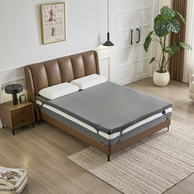 Surmatelas en mousse viscoélastique 3 pouces pour lit simple - Certifié Certipur-us - Surmatelas refroidissant par gel avec housse amovible en bambou, surmatelas pour soulager la pression (gris, grand)