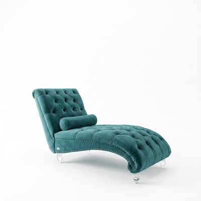 Jakolbi Elegant Indoor Velvet Upholstered Leisure Chaise Lounge Chair with Transparent Acrylic Legs