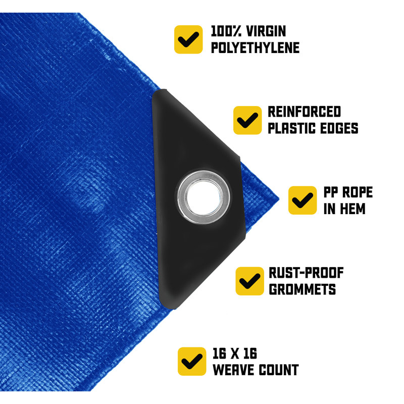 Bâche en polyéthylène robuste de 20 mil, imperméable et résistante aux rayons UV, Bleu, 24 pi x 30 pi
