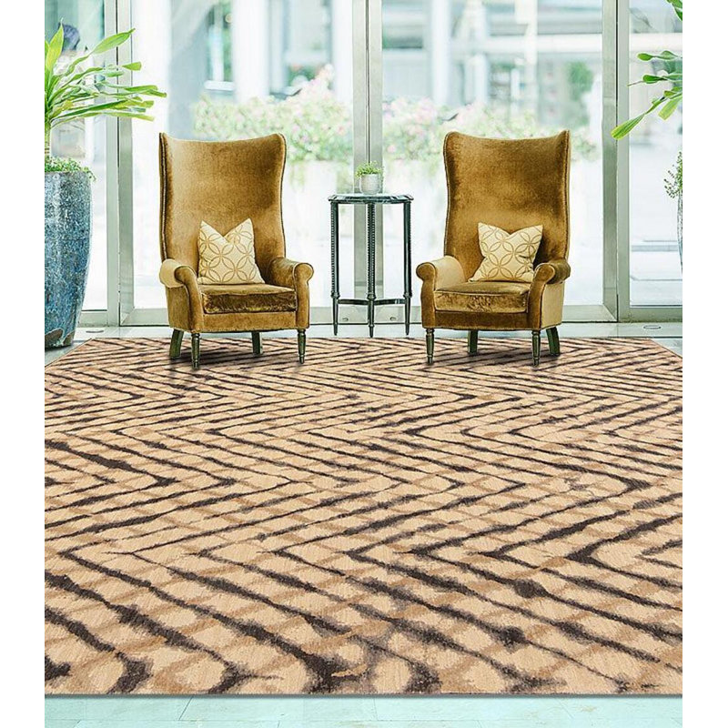 Shibori Hand Knotted Wool Area Rug in Ivory/Steel/Beige, Rectangle 9' x 12'