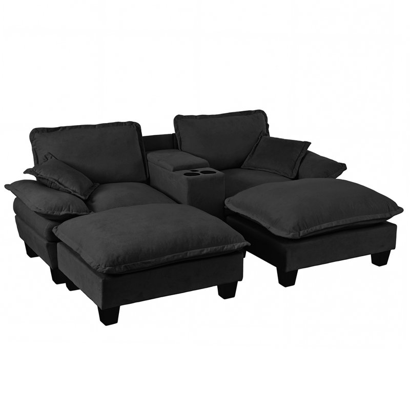 Canapé modulaire Cloud, voilier avec porte-gobelets et rangement, Noir