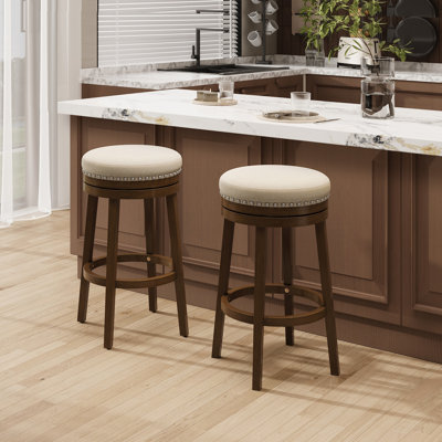 Upholstered Swivel Solid Wood Frame Bar Stool