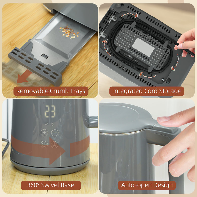 Kettle and Toaster Set, Grey