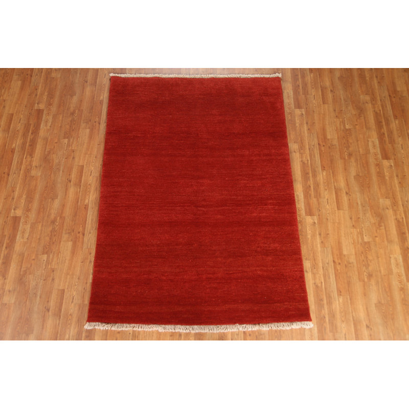 Tapis orange en laine noué à la main de conception unique 4 pi 11 po x 7 pi Selzer