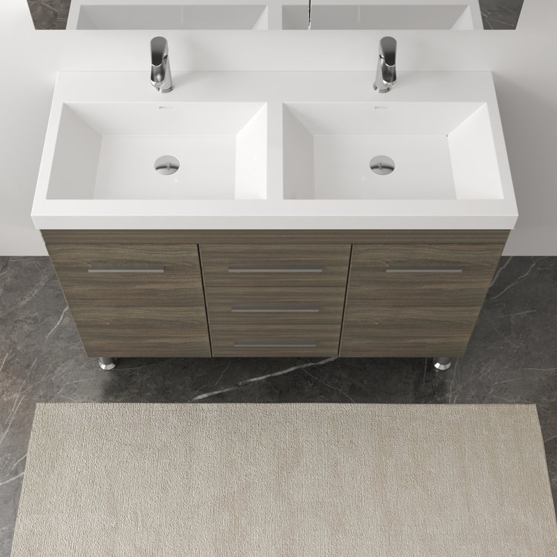 Ensemble de meuble-lavabo double 48 po Roylene, Gris