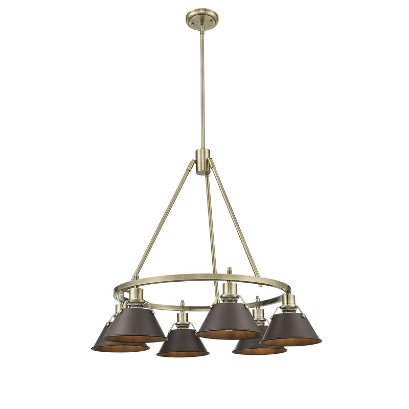 Felda 6 - Light Steel Dimmable Cone Chandelier, Aged Brass, Rubbed Bronze