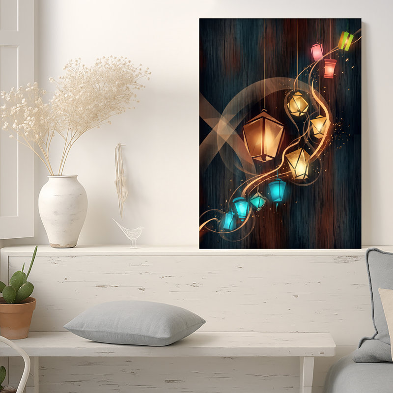 Art mural sur toile de lanternes bleues et dorées, 30"H x 20"W