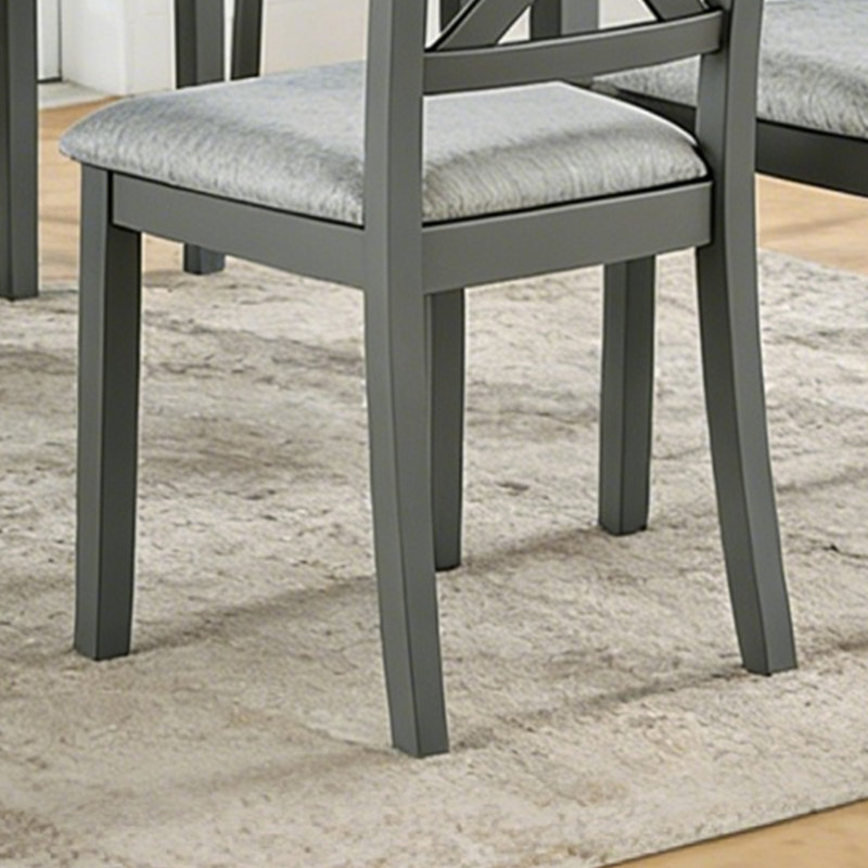 Ensemble de salle à manger en bois massif 7 pièces avec table et 6 chaises rembourrées à dossier en X, Gris/gris pâle, Gris