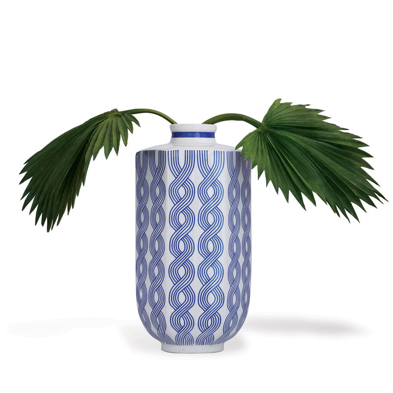 Evelyn Blue/White Table Vase, 20" H x 10.5" W x 9" D
