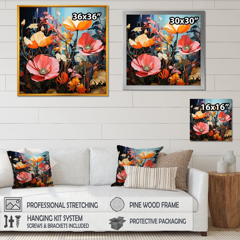 Wild Plants Burst With Fierce Harmony - Décoration murale plantes, H 16 po x l 16 po x P 1 po, Toile tendue