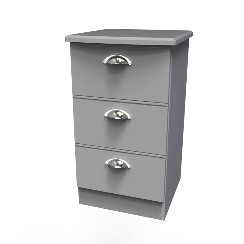 Fully Assembled Murier 3 Drawer Bedside Table, Grey Matt
