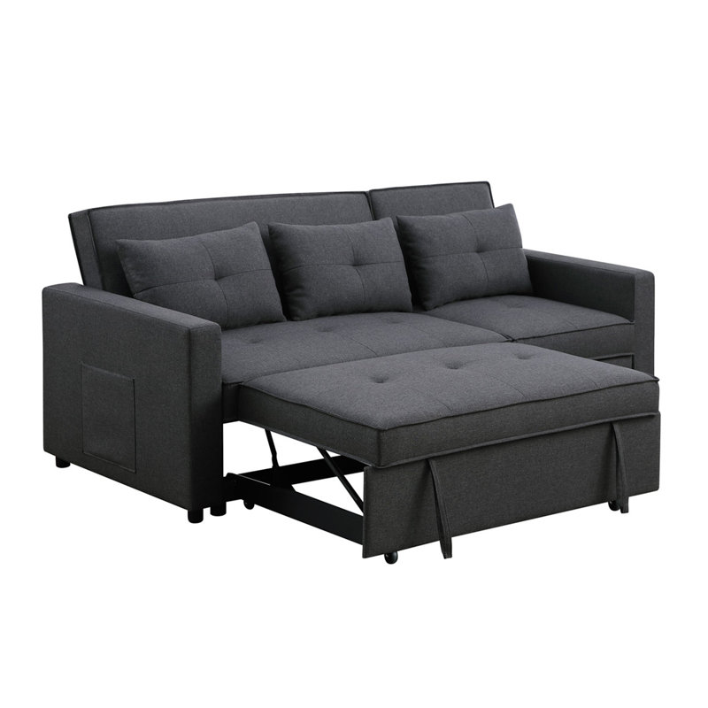 Canapé-lit convertible en lin 79,75 po avec poche latérale, Lin gris foncé
