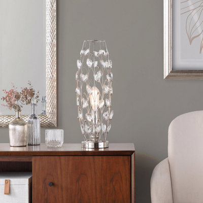 Crystal Buds 18" Contemporary Metal Uplight Lamp In Polished Nickel With Clear K9 Crystal Accents From Grandview Gallery By Lumisource